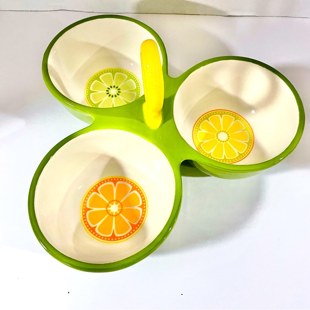 Midwest 2011 Retro Ceramic 3 Compartment Serving Tray Dips Citrus Fruit Summer